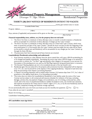 30 Day Notice of Intent to Vacate