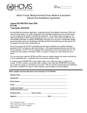 Harris County Medical Society Interest Free Installment Agreement