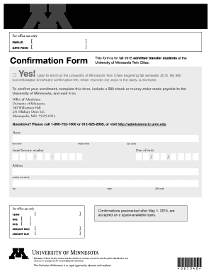 University of Minnesota Transfer Student Confirmation Form