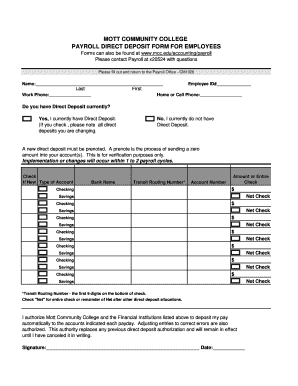 Mott Community College Payroll Direct Deposit Form