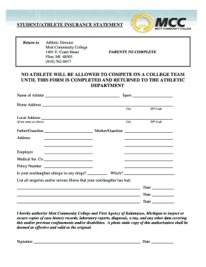 Student Athlete Insurance Statement