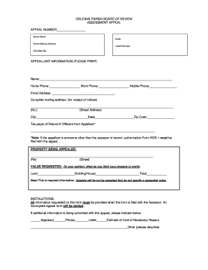 Orleans Parish Assessment Appeal Form
