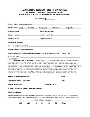 South Carolina Legal Residence Special Assessment Application