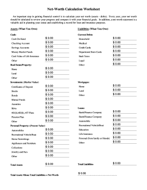 21 Printable Net Worth Calculator Forms and Templates - Fillable Samples in  PDF, Word to Download | pdfFiller