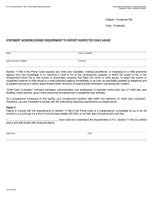 California Child Abuse Reporting Acknowledgment