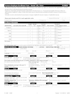 Humana Employee Enrollment Form - Dental, Life, Vision