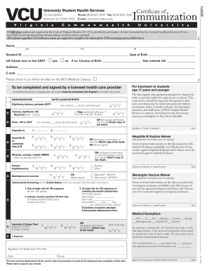Virginia University Student Immunization Form