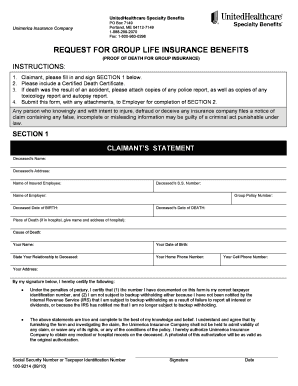 Request for Group Life Insurance Benefits