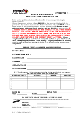 Mentor Public Schools Sports Activity Fee Form