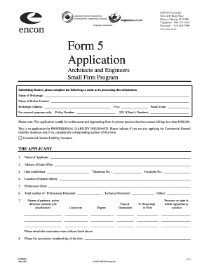 Professional Liability Insurance Application for Architects and Engineers