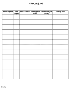 Complaints Log Form
