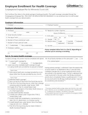 Congregational Employee Health Coverage Enrollment Form