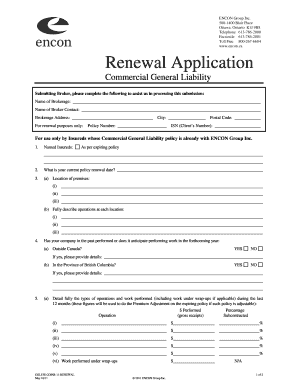 Commercial General Liability Renewal Application