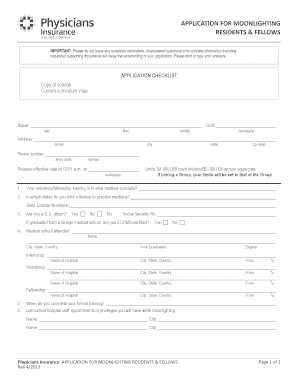 Medical Moonlighting Application Form