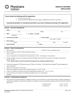 Midlevel Provider Application