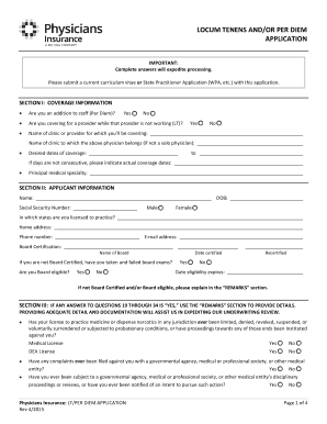 Locum Tenens and Per Diem Application