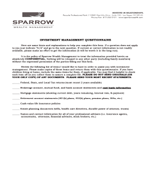 Investment Management Questionnaire