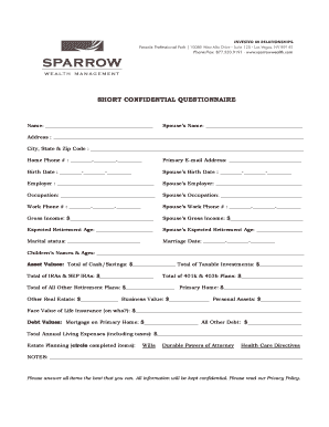 Confidential Financial Questionnaire