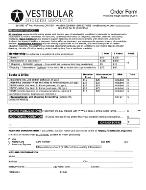 VEDA Membership and Publications Order Form