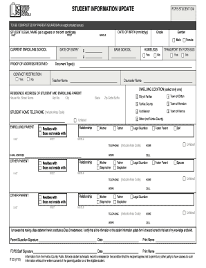 FCPS Student Information Update Form