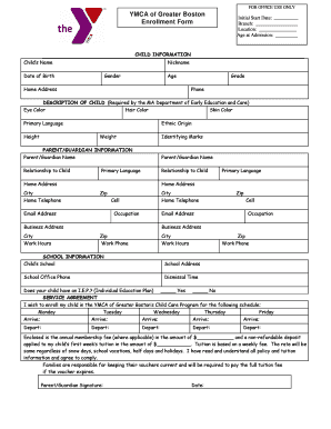 YMCA Child Care Enrollment Form