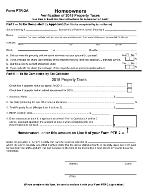 Form PTR-2A Homeowners Verification of 2015 Property Taxes
