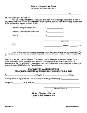Notice of Arrears for Dues