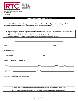 Transcript Evaluation Request Form