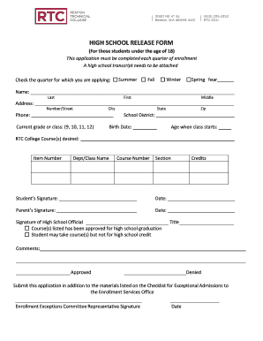 REN HIGH SCHOOL RELEASE FORM - rtcedu
