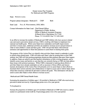 Medicaid and CHIP Dental Action Plan Template