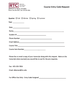 Course Entry Code Request - rtcedu