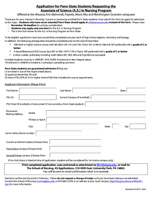 Penn State Nursing Program Application Form