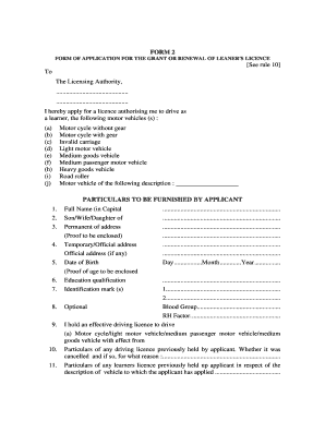 Learner's License Application Form