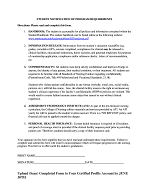 Student Notification of Program Requirements