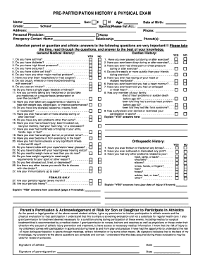 Pre-Participation Sports Physical Exam Form
