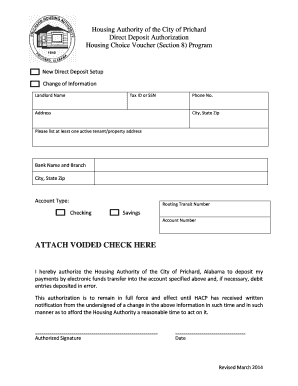 Housing Authority Direct Deposit Authorization