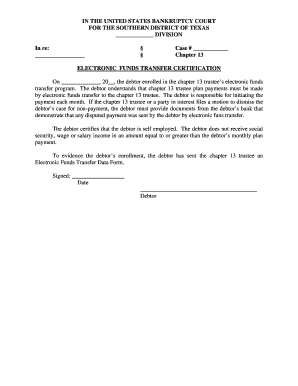 Chapter 13 Electronic Funds Transfer Certification