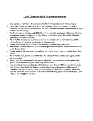 Chapter 13 Loan Questionnaire