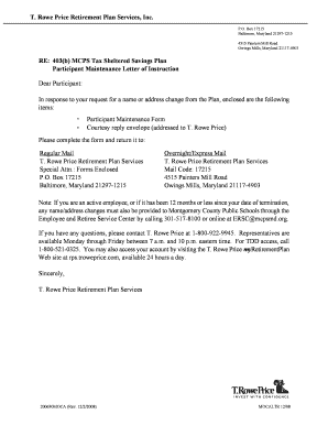 403(b) MCPS Tax Sheltered Savings Plan Participant Maintenance Form