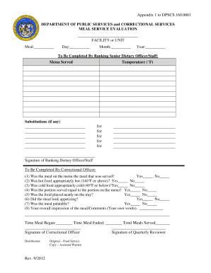 Meal Service Evaluation Form