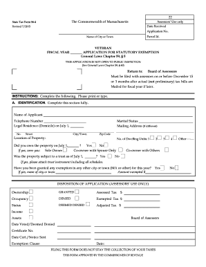 Massachusetts Veteran Statutory Exemption Application