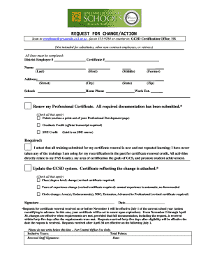 Request for Change/Action - Professional Certificate Renewal