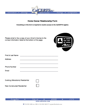 Home Owner Relationship Form