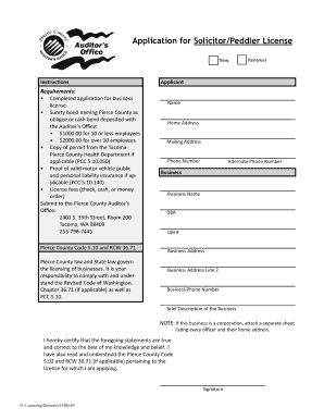 Application for SolicitorPeddler License - Pierce County WA