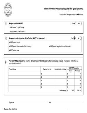 Minority/Women Owned Business History Questionnaire