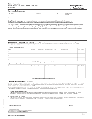 Billion Motors 401(k) Beneficiary Designation Form
