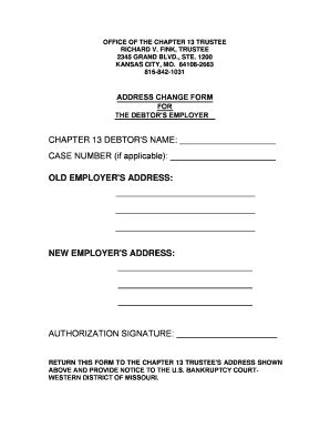 Chapter 13 Debtor Employer Address Change Form