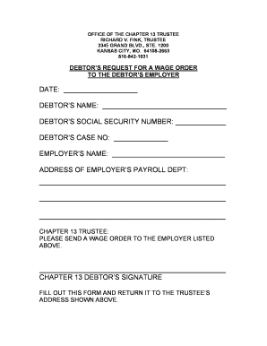 Debtor's Request for a Wage Order
