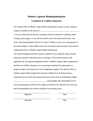Mothers Against Methamphetamine Liability Waiver