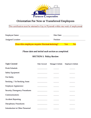 Orientation For New or Transferred Employees